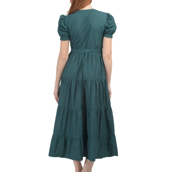 LUNA SKIES Green Tie Front Tiered Shirt Midi Dress - Picture 2 of 2